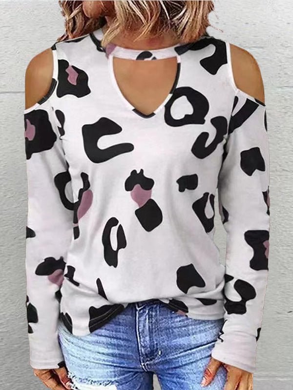 Women's T-Shirts Casual Printed Off Shoulder Long Sleeve T-Shirt - T-Shirts - Instastyled | Online Fashion Free Shipping Clothing, Dresses, Tops, Shoes - 15/09/2022 - Color_Blue - Color_Gray