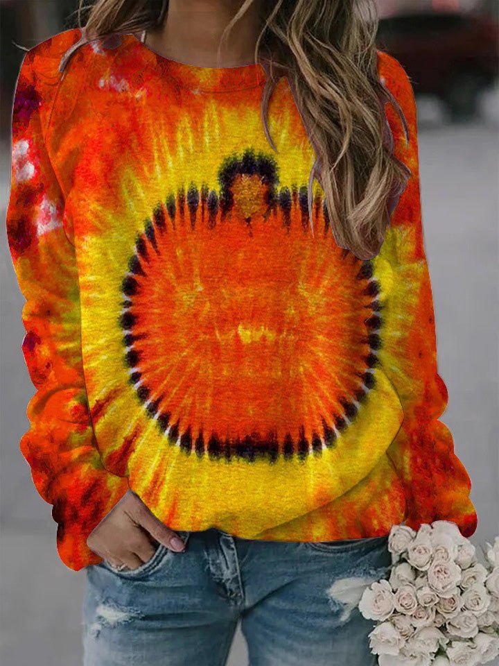 Women's T-Shirts Casual Printed Round Neck Long Sleeve T-Shirt - T-Shirts - Instastyled | Online Fashion Free Shipping Clothing, Dresses, Tops, Shoes - 12/08/2022 - Color_Orange - HDL