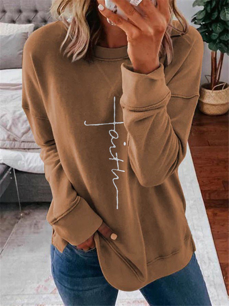 Women's T-Shirts Casual Printed Round Neck Long Sleeve T-Shirt - T-Shirts - Instastyled | Online Fashion Free Shipping Clothing, Dresses, Tops, Shoes - 10/08/2022 - color-black - color-blue