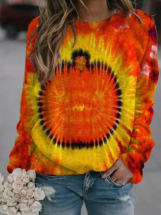 Women's T-Shirts Casual Printed Round Neck Long Sleeve T-Shirt - T-Shirts - Instastyled | Online Fashion Free Shipping Clothing, Dresses, Tops, Shoes - 12/08/2022 - Color_Orange - HDL