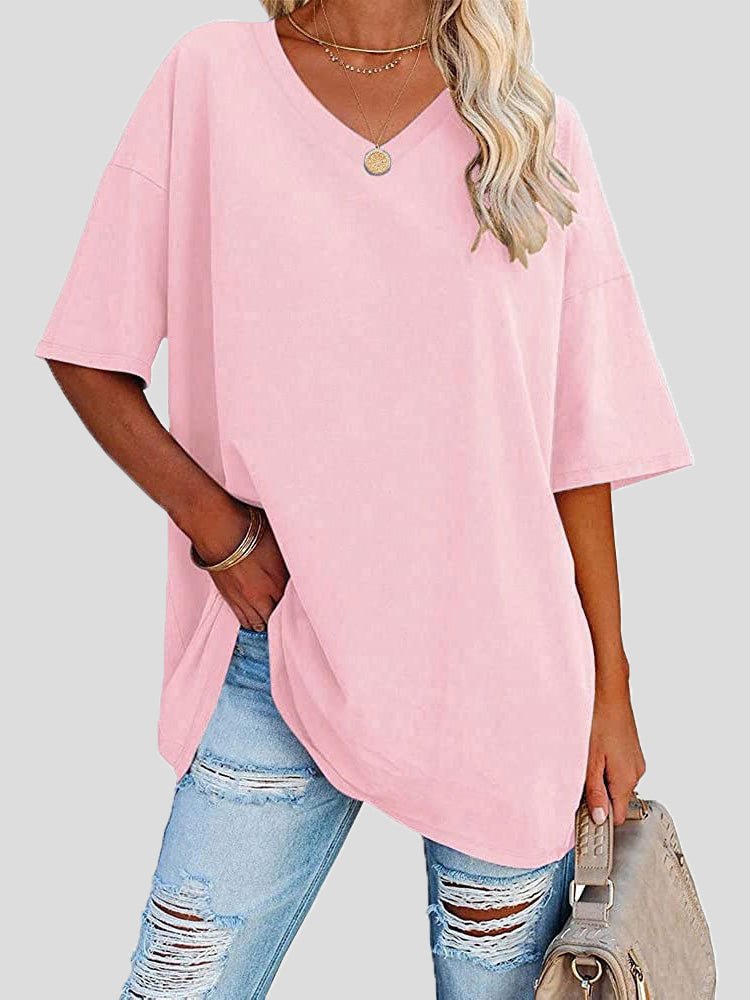 Women's T-Shirts Casual Solid V-Neck Short Sleeve T-Shirt - T-Shirts - Instastyled | Online Fashion Free Shipping Clothing, Dresses, Tops, Shoes - 07/05/2022 - 20-30 - color-black