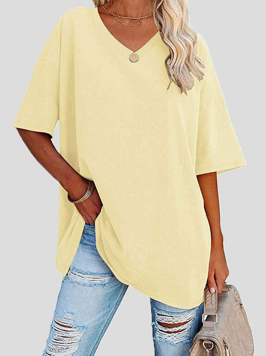 Women's T-Shirts Casual Solid V-Neck Short Sleeve T-Shirt - T-Shirts - Instastyled | Online Fashion Free Shipping Clothing, Dresses, Tops, Shoes - 07/05/2022 - 20-30 - color-black