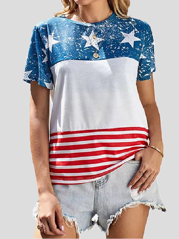 Women's T-Shirts Casual Stars Stripe Print Short Sleeve T-Shirt - T-Shirts - Instastyled | Online Fashion Free Shipping Clothing, Dresses, Tops, Shoes - 20-30 - 21/02/2022 - color-army_green