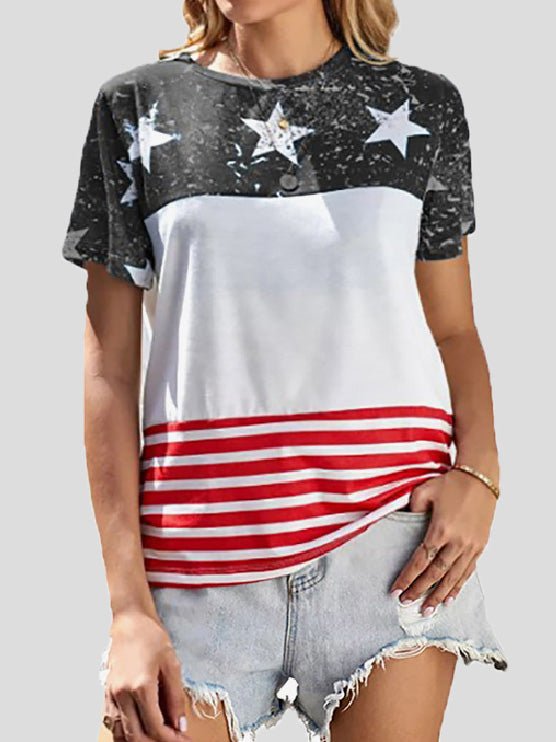 Women's T-Shirts Casual Stars Stripe Print Short Sleeve T-Shirt - T-Shirts - Instastyled | Online Fashion Free Shipping Clothing, Dresses, Tops, Shoes - 20-30 - 21/02/2022 - color-army_green