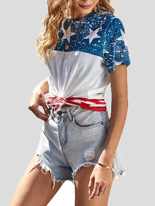 Women's T-Shirts Casual Stars Stripe Print Short Sleeve T-Shirt - T-Shirts - Instastyled | Online Fashion Free Shipping Clothing, Dresses, Tops, Shoes - 20-30 - 21/02/2022 - color-army_green