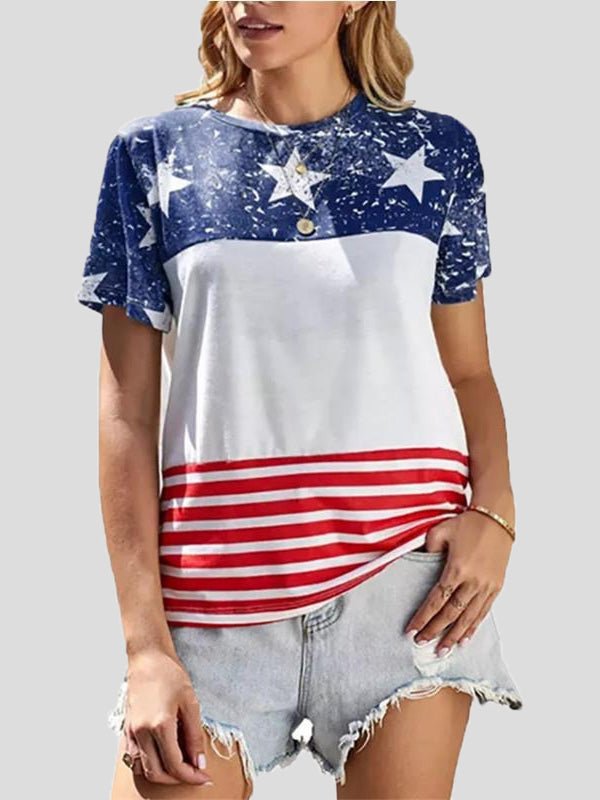 Women's T-Shirts Casual Stars Stripe Print Short Sleeve T-Shirt - T-Shirts - Instastyled | Online Fashion Free Shipping Clothing, Dresses, Tops, Shoes - 20-30 - 21/02/2022 - color-army_green