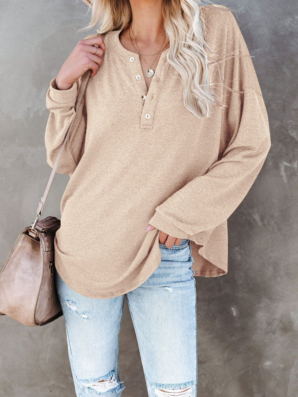 Women's T-Shirts Casual V-Neck Button Loose Cashmere Knit T-Shirts - T-Shirts - INS | Online Fashion Free Shipping Clothing, Dresses, Tops, Shoes - 09/08/2021 - 20-30 - Category_T-Shirts