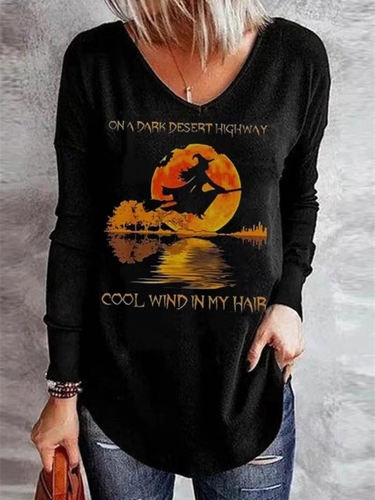 Women's T-Shirts Casual V-Neck Printed Long Sleeve T-Shirt - T-Shirts - Instastyled | Online Fashion Free Shipping Clothing, Dresses, Tops, Shoes - 09/08/2022 - Color_Black - Color_Blue