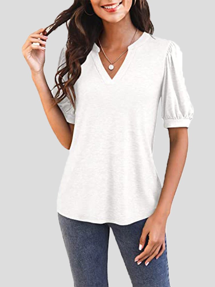 Women's T-Shirts Casual V Neck Puff Sleeve T-Shirt - T-Shirts - Instastyled | Online Fashion Free Shipping Clothing, Dresses, Tops, Shoes - 06/04/2022 - 20-30 - color-black