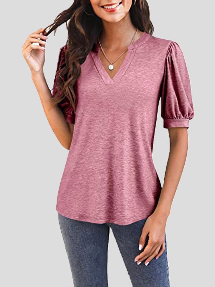 Women's T-Shirts Casual V Neck Puff Sleeve T-Shirt - T-Shirts - Instastyled | Online Fashion Free Shipping Clothing, Dresses, Tops, Shoes - 06/04/2022 - 20-30 - color-black