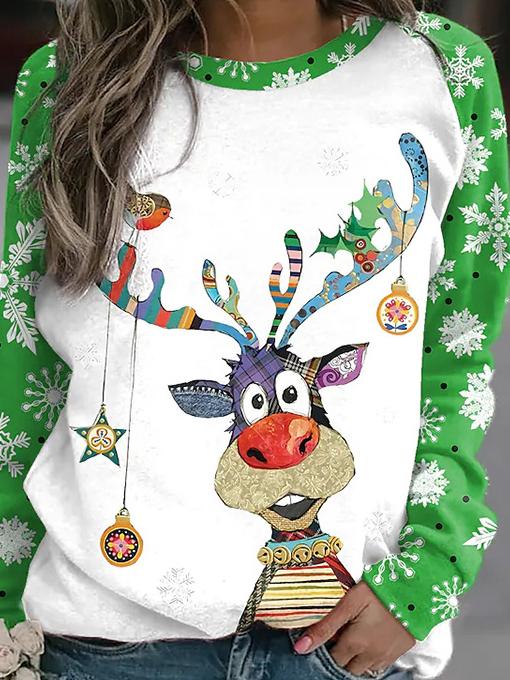 Women's T-Shirts Christmas Elk Crew Neck Long Sleeve Casual T-Shirt - T-Shirts - INS | Online Fashion Free Shipping Clothing, Dresses, Tops, Shoes - 06/11/2021 - 20-30 - color-green