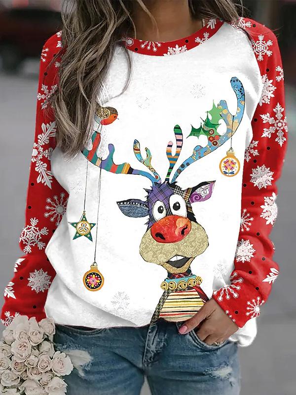 Women's T-Shirts Christmas Elk Crew Neck Long Sleeve Casual T-Shirt - T-Shirts - INS | Online Fashion Free Shipping Clothing, Dresses, Tops, Shoes - 06/11/2021 - 20-30 - color-green