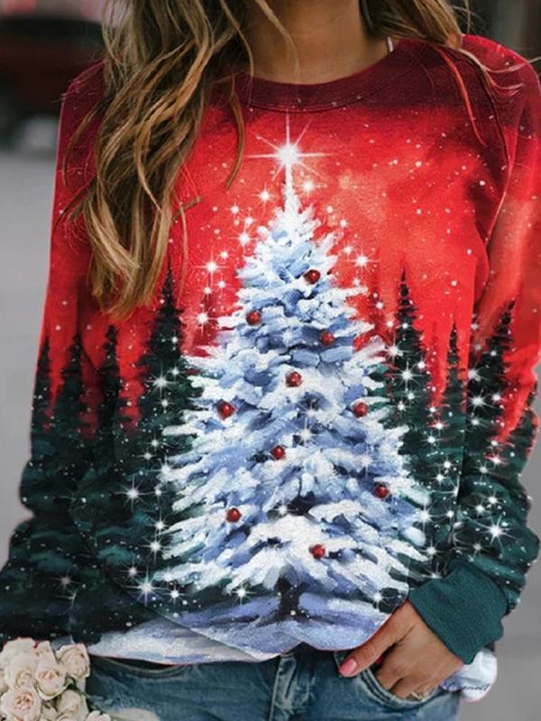 Women's T-Shirts Christmas Tree Round Neck Long Sleeve T-Shirt - T-Shirts - INS | Online Fashion Free Shipping Clothing, Dresses, Tops, Shoes - 05/11/2021 - 20-30 - color-gold