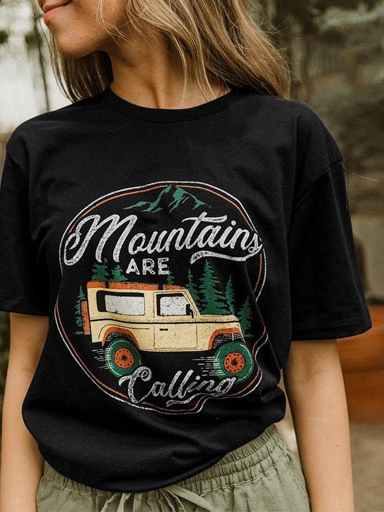 Women's T-Shirts Crew Neck Car Print Short Sleeve T-Shirt - T-Shirts - Instastyled | Online Fashion Free Shipping Clothing, Dresses, Tops, Shoes - 20-30 - 25/05/2022 - color-black