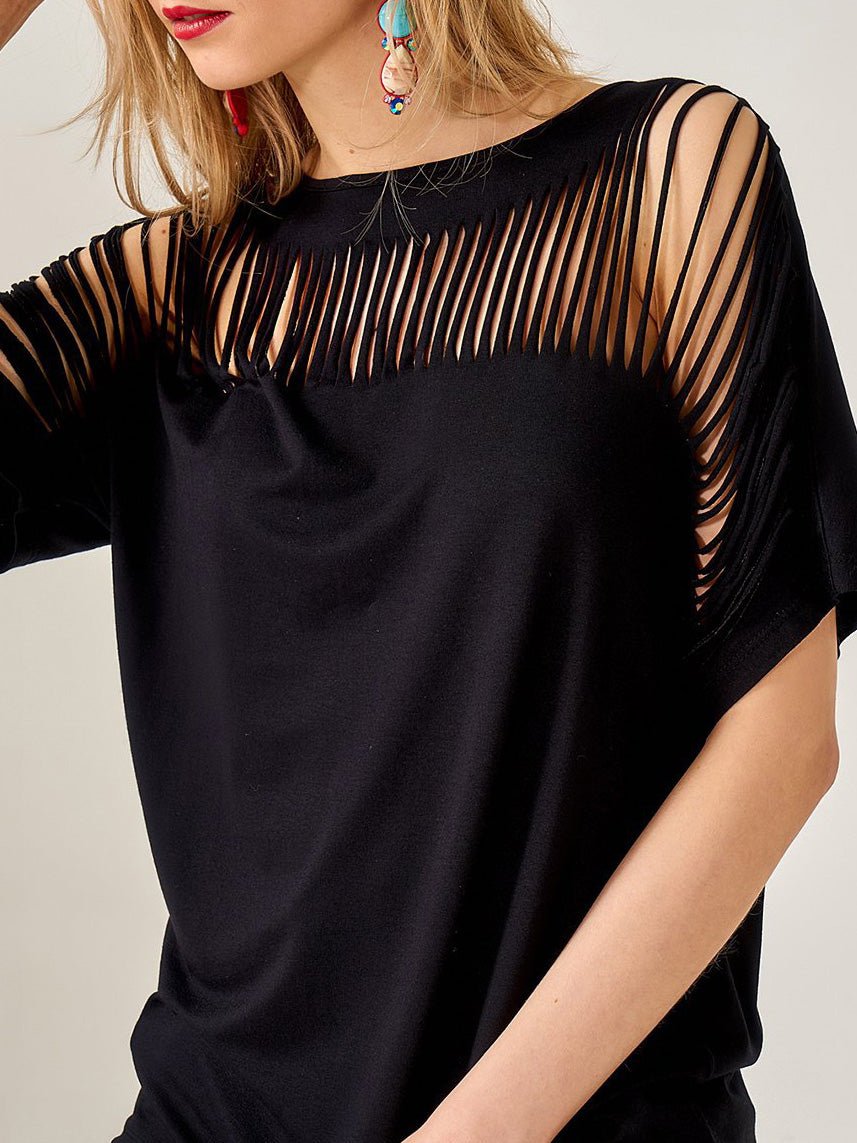 Women's T-Shirts Crew Neck Hollow Short Sleeve T-Shirt - T-Shirts - Instastyled | Online Fashion Free Shipping Clothing, Dresses, Tops, Shoes - 20-30 - 20/05/2022 - color-black