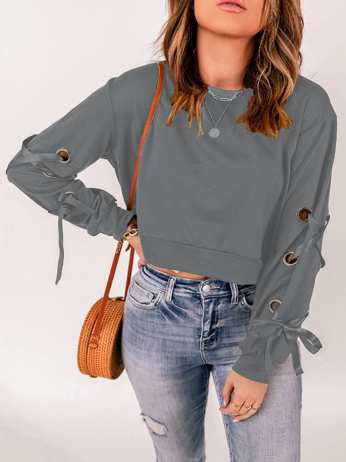 Women's T-Shirts Crew Neck Hollow Tie Long Sleeve T-Shirt - T-Shirts - Instastyled | Online Fashion Free Shipping Clothing, Dresses, Tops, Shoes - 20-30 - 24/07/2022 - color-black