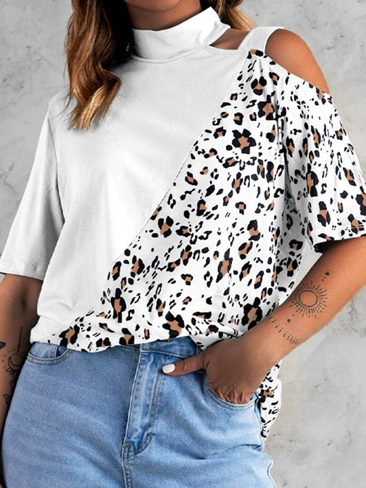 Women's T-Shirts Crew Neck Leopard Print Off-Should Short Sleeve T-Shirt - T-Shirts - Instastyled | Online Fashion Free Shipping Clothing, Dresses, Tops, Shoes - 19/01/2022 - 20-30 - color-black