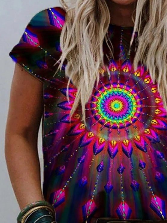 Women's T-Shirts Crew Neck Mandala Print Short Sleeve T-Shirt - T-Shirts - Instastyled | Online Fashion Free Shipping Clothing, Dresses, Tops, Shoes - 13/06/2022 - 20-30 - color-multi