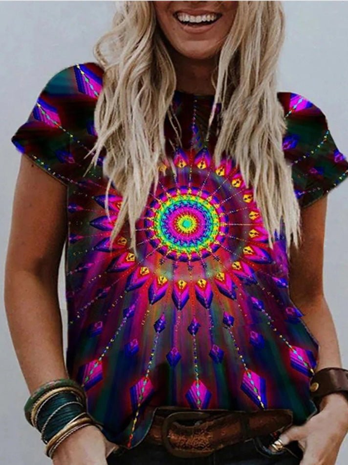 Women's T-Shirts Crew Neck Mandala Print Short Sleeve T-Shirt - T-Shirts - Instastyled | Online Fashion Free Shipping Clothing, Dresses, Tops, Shoes - 13/06/2022 - 20-30 - color-multi