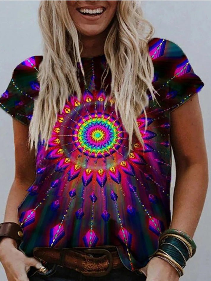 Women's T-Shirts Crew Neck Mandala Print Short Sleeve T-Shirt - T-Shirts - Instastyled | Online Fashion Free Shipping Clothing, Dresses, Tops, Shoes - 13/06/2022 - 20-30 - color-multi