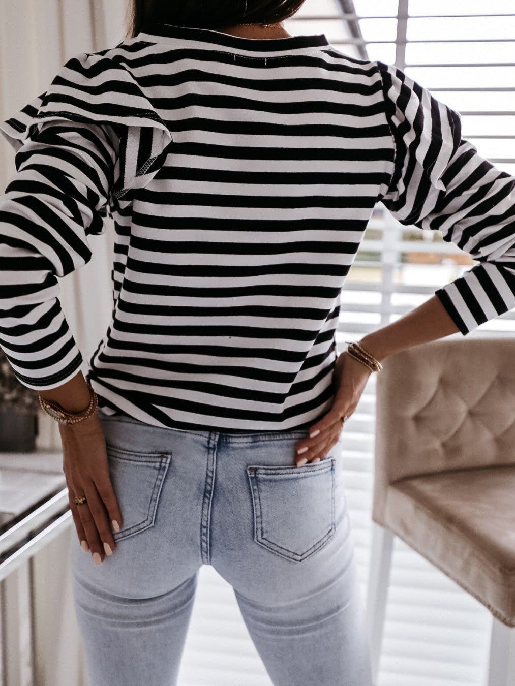 Women's T-Shirts Crew Neck Striped Long Sleeve T-Shirt - T-Shirts - Instastyled | Online Fashion Free Shipping Clothing, Dresses, Tops, Shoes - 17/01/2022 - 20-30 - color-black