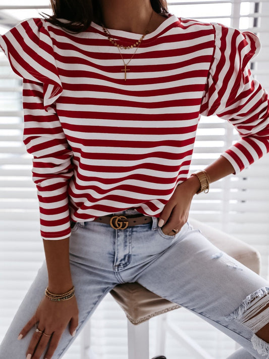 Women's T-Shirts Crew Neck Striped Long Sleeve T-Shirt - T-Shirts - Instastyled | Online Fashion Free Shipping Clothing, Dresses, Tops, Shoes - 17/01/2022 - 20-30 - color-black