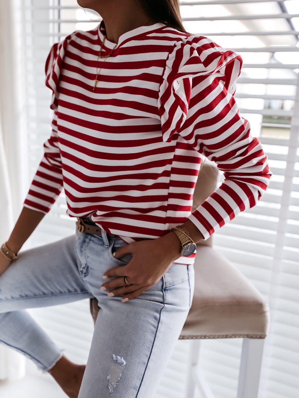 Women's T-Shirts Crew Neck Striped Long Sleeve T-Shirt - T-Shirts - Instastyled | Online Fashion Free Shipping Clothing, Dresses, Tops, Shoes - 17/01/2022 - 20-30 - color-black