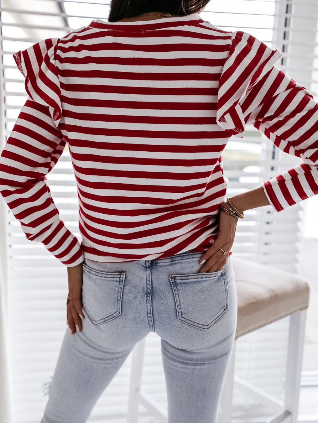 Women's T-Shirts Crew Neck Striped Long Sleeve T-Shirt - T-Shirts - Instastyled | Online Fashion Free Shipping Clothing, Dresses, Tops, Shoes - 17/01/2022 - 20-30 - color-black