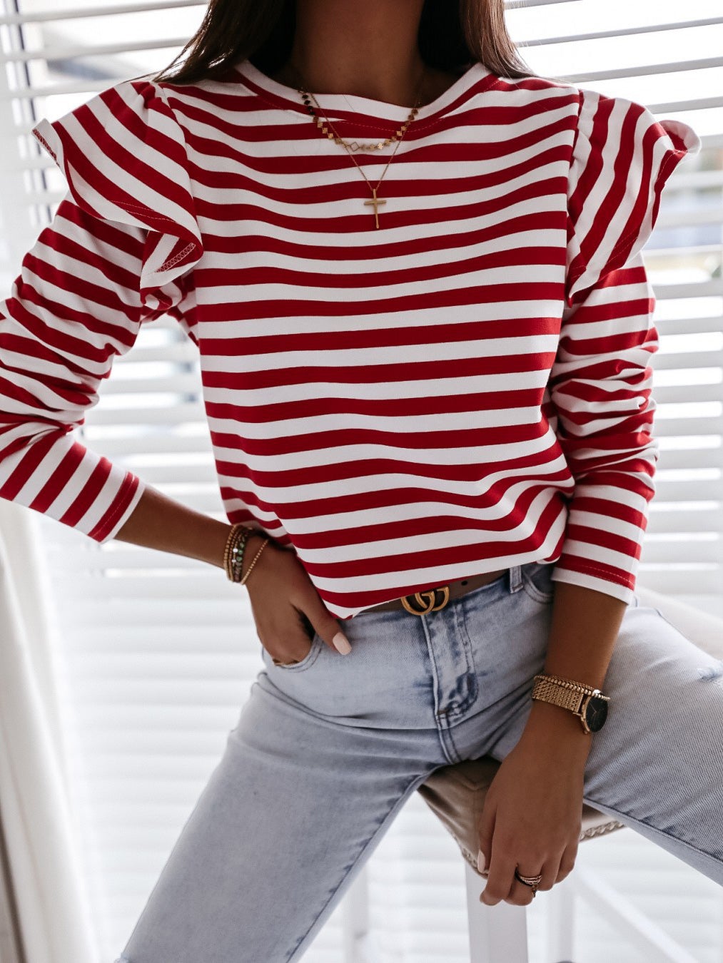 Women's T-Shirts Crew Neck Striped Long Sleeve T-Shirt - T-Shirts - Instastyled | Online Fashion Free Shipping Clothing, Dresses, Tops, Shoes - 17/01/2022 - 20-30 - color-black