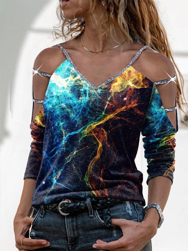 Women's T-Shirts Cutout Shiny Strap Long Sleeve T-Shirt - T-Shirts - Instastyled | Online Fashion Free Shipping Clothing, Dresses, Tops, Shoes - 16/02/2022 - 20-30 - color-blue