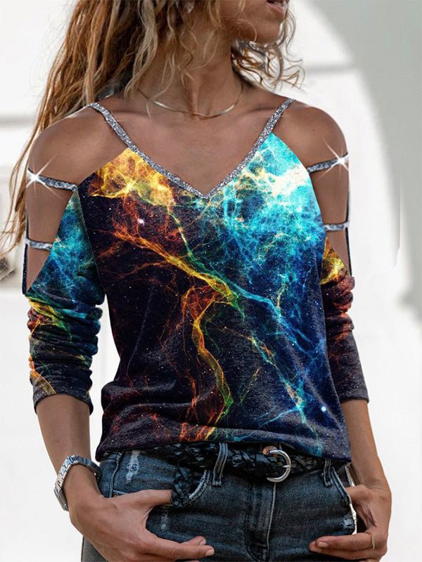 Women's T-Shirts Cutout Shiny Strap Long Sleeve T-Shirt - T-Shirts - Instastyled | Online Fashion Free Shipping Clothing, Dresses, Tops, Shoes - 16/02/2022 - 20-30 - color-blue