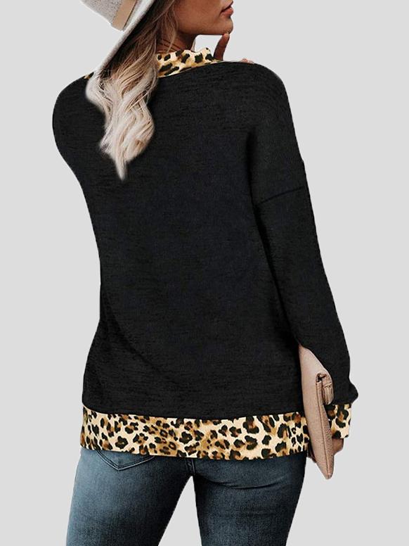 Women's T-Shirts Deep V-neck Leopard Print Long Sleeve T-Shirt - T-Shirts - INS | Online Fashion Free Shipping Clothing, Dresses, Tops, Shoes - 10-20 - 27/10/2021 - color-black