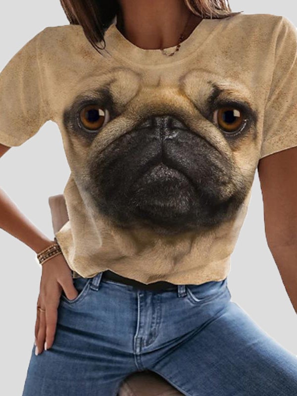 Women's T-Shirts Dog Print Round Neck Short Sleeve T-Shirt - T-Shirts - Instastyled | Online Fashion Free Shipping Clothing, Dresses, Tops, Shoes - 19/01/2022 - 20-30 - color-gray