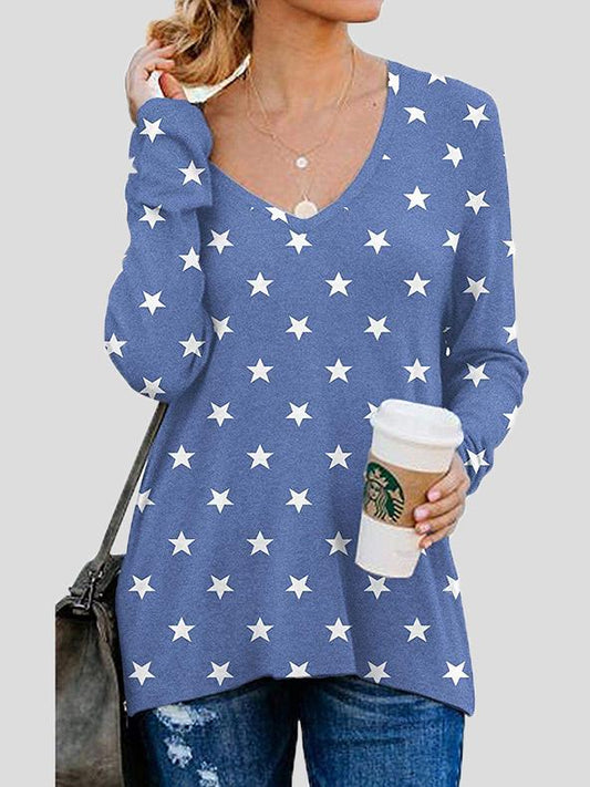 Women's T-Shirts Double Side Zipper V-Neck Printed Long Sleeve T-Shirt - T-Shirts - INS | Online Fashion Free Shipping Clothing, Dresses, Tops, Shoes - 20-30 - 22/11/2021 - color-blue