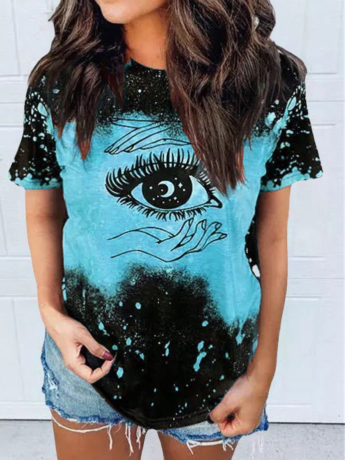 Women's T-Shirts Eye Print Casual Short Sleeve T-Shirt - T-Shirts - Instastyled | Online Fashion Free Shipping Clothing, Dresses, Tops, Shoes - 20-30 - 22/02/2022 - color-blue