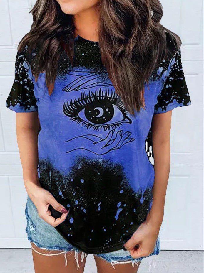 Women's T-Shirts Eye Print Casual Short Sleeve T-Shirt - T-Shirts - Instastyled | Online Fashion Free Shipping Clothing, Dresses, Tops, Shoes - 20-30 - 22/02/2022 - color-blue