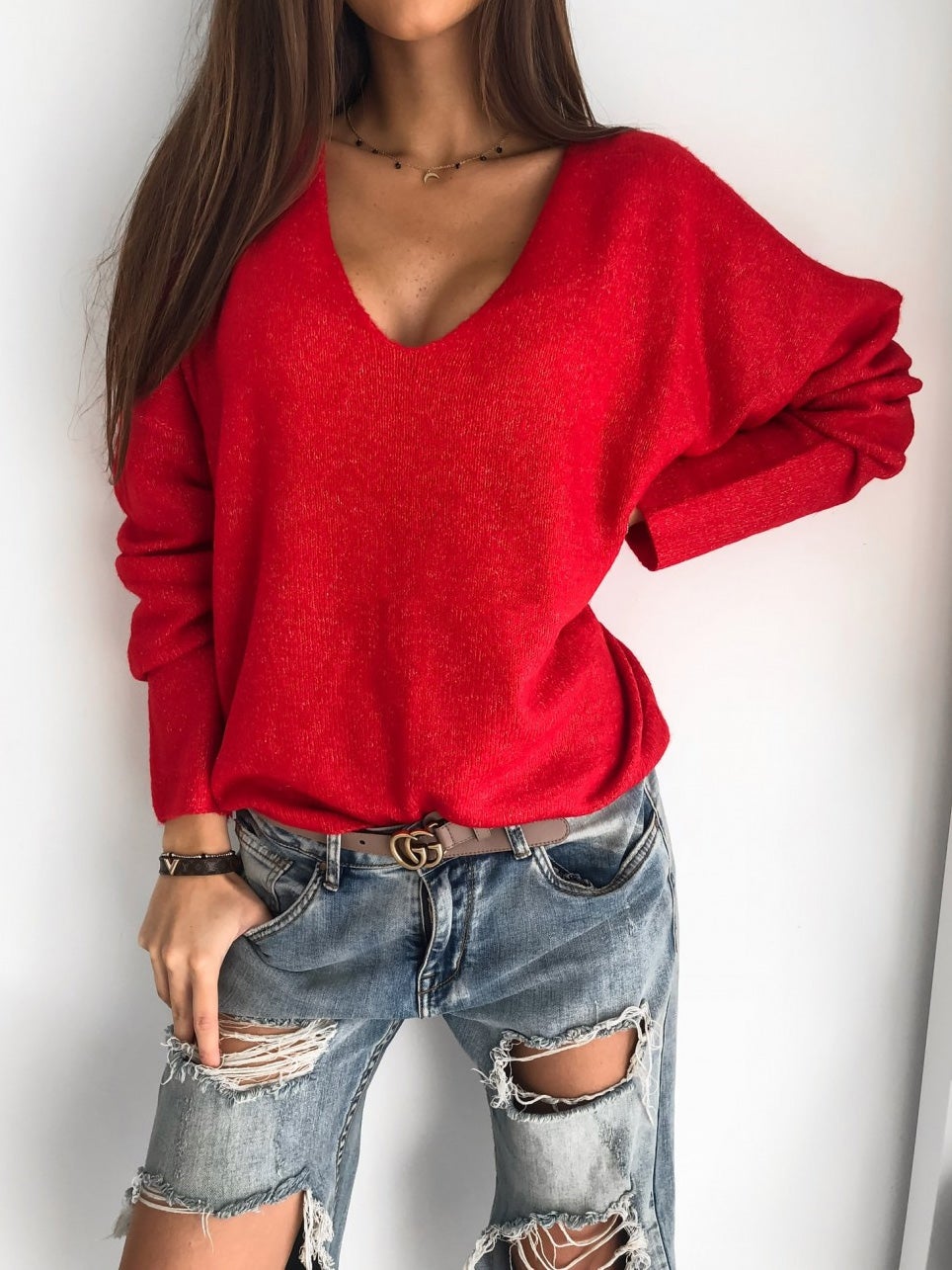 Women's T-Shirts Fashion Simple V-Neck Long Sleeve T-Shirt - T-Shirts - Instastyled | Online Fashion Free Shipping Clothing, Dresses, Tops, Shoes - 17/01/2022 - 20-30 - color-beige