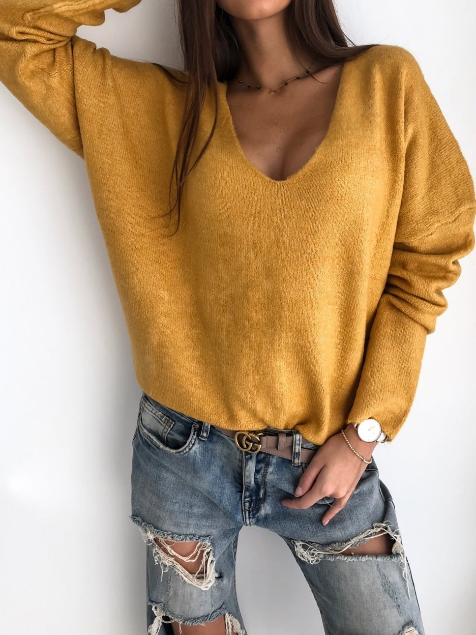 Women's T-Shirts Fashion Simple V-Neck Long Sleeve T-Shirt - T-Shirts - Instastyled | Online Fashion Free Shipping Clothing, Dresses, Tops, Shoes - 17/01/2022 - 20-30 - color-beige