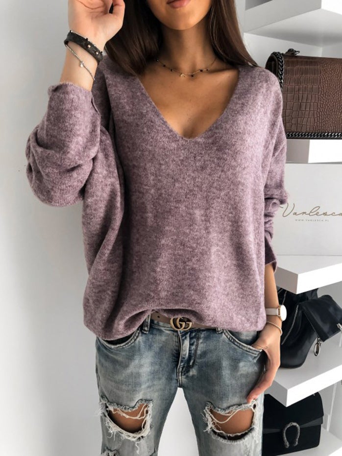 Women's T-Shirts Fashion Simple V-Neck Long Sleeve T-Shirt - T-Shirts - Instastyled | Online Fashion Free Shipping Clothing, Dresses, Tops, Shoes - 17/01/2022 - 20-30 - color-beige