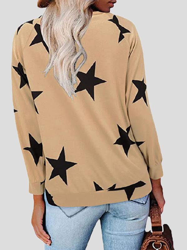 Women's T-Shirts Five-Pointed Star Print V-Neck Long Sleeve T-Shirt - T-Shirts - INS | Online Fashion Free Shipping Clothing, Dresses, Tops, Shoes - 10-20 - 12/08/2021 - Category_T-Shirts