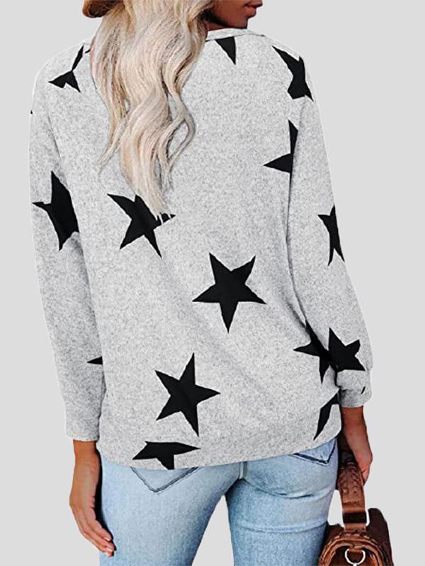 Women's T-Shirts Five-Pointed Star Print V-Neck Long Sleeve T-Shirt - T-Shirts - INS | Online Fashion Free Shipping Clothing, Dresses, Tops, Shoes - 10-20 - 12/08/2021 - Category_T-Shirts