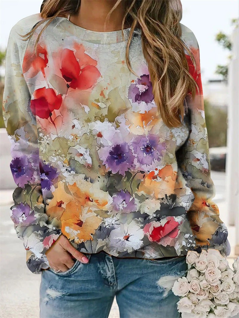 Women's T-Shirts Floral Print Crew Neck Long Sleeve T-Shirt - T-Shirts - Instastyled | Online Fashion Free Shipping Clothing, Dresses, Tops, Shoes - 20-30 - 24/07/2022 - color-multi