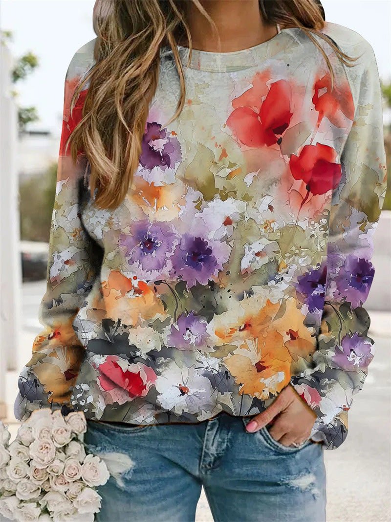 Women's T-Shirts Floral Print Crew Neck Long Sleeve T-Shirt - T-Shirts - Instastyled | Online Fashion Free Shipping Clothing, Dresses, Tops, Shoes - 20-30 - 24/07/2022 - color-multi