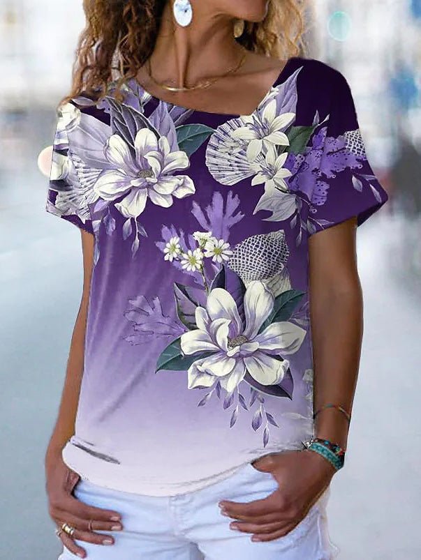 Women's T-Shirts Floral Print Short Sleeve T-Shirt - T-Shirts - Instastyled | Online Fashion Free Shipping Clothing, Dresses, Tops, Shoes - 10-20 - 29/04/2022 - color-blue