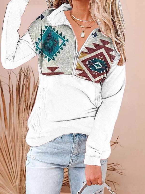 Women's T-Shirts Geometric Pattern Zipper Long Sleeve T-Shirt - T-Shirts - INS | Online Fashion Free Shipping Clothing, Dresses, Tops, Shoes - 18/09/2021 - 20-30 - Category_T-Shirts