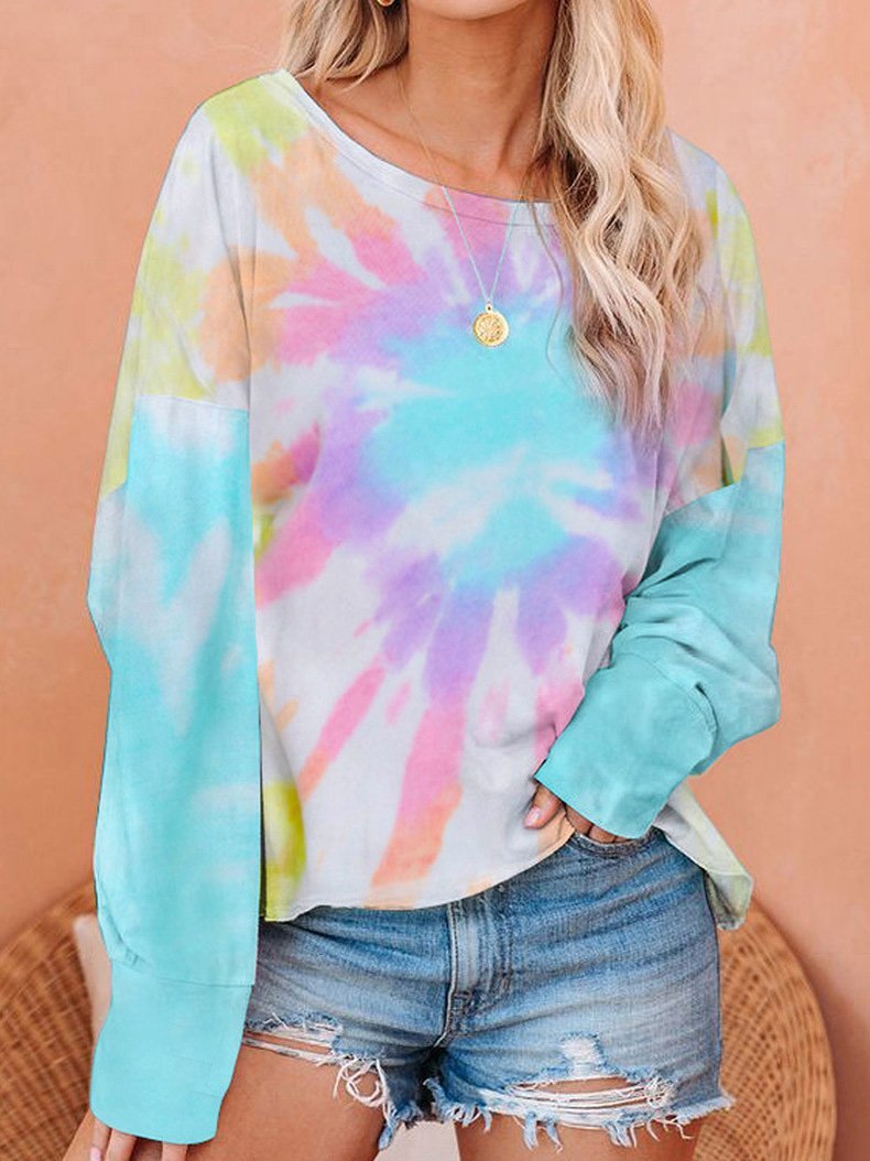 Women's T-Shirts Gradient Tie-Dye Long Sleeve Pullover Loose T-Shirts - T-Shirts - INS | Online Fashion Free Shipping Clothing, Dresses, Tops, Shoes - 09/08/2021 - 10-20 - Category_T-Shirts