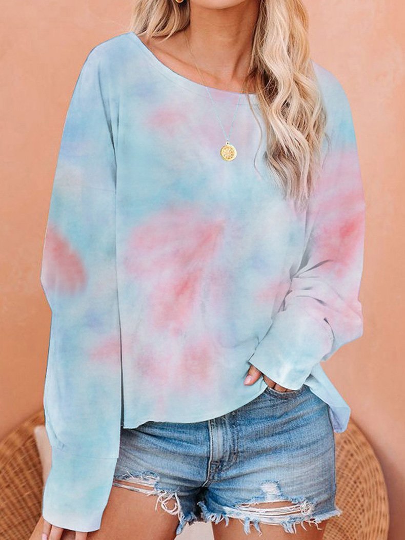 Women's T-Shirts Gradient Tie-Dye Long Sleeve Pullover Loose T-Shirts - T-Shirts - INS | Online Fashion Free Shipping Clothing, Dresses, Tops, Shoes - 09/08/2021 - 10-20 - Category_T-Shirts