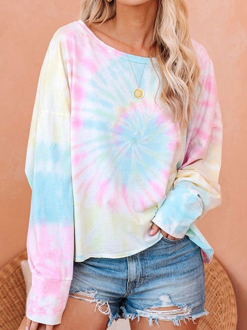 Women's T-Shirts Gradient Tie-Dye Long Sleeve Pullover Loose T-Shirts - T-Shirts - INS | Online Fashion Free Shipping Clothing, Dresses, Tops, Shoes - 09/08/2021 - 10-20 - Category_T-Shirts