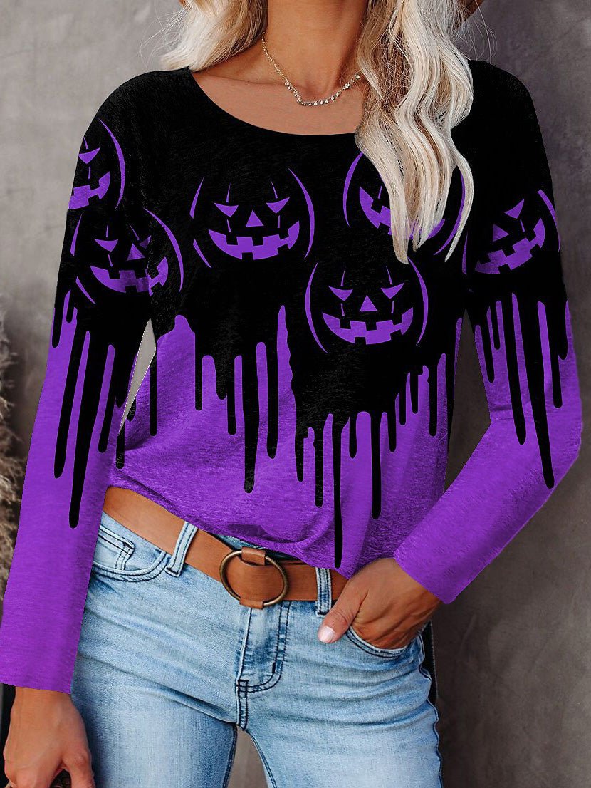 Women's T-Shirts Halloween Print Crew Neck Long Sleeve T-Shirt - T-Shirts - Instastyled | Online Fashion Free Shipping Clothing, Dresses, Tops, Shoes - 22/09/2022 - Color_Blue - Color_Green