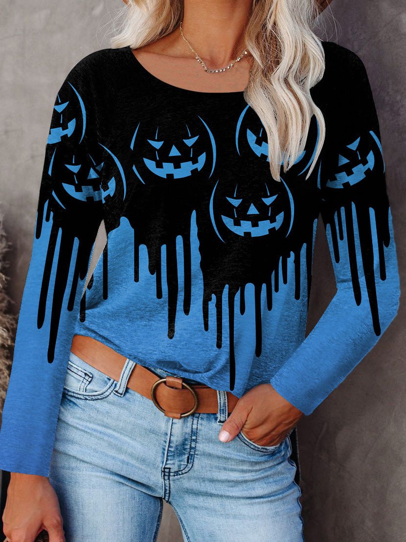 Women's T-Shirts Halloween Print Crew Neck Long Sleeve T-Shirt - T-Shirts - Instastyled | Online Fashion Free Shipping Clothing, Dresses, Tops, Shoes - 22/09/2022 - Color_Blue - Color_Green